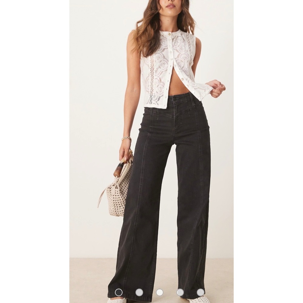 Free People We The Free Libre Wide Leg Jeans Black Size 28 Excellent Condition